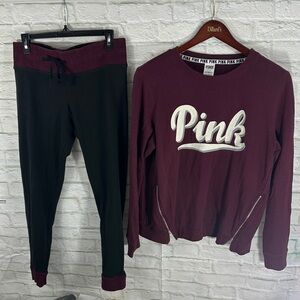 Victoria Secret PINK Maroon Sweatshirt and Black Joggers Set